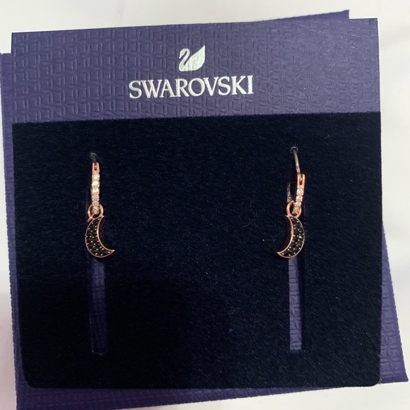 Swarovski Jewelry - NWT Swarovski Rose Gold Moon Hoop Earrings